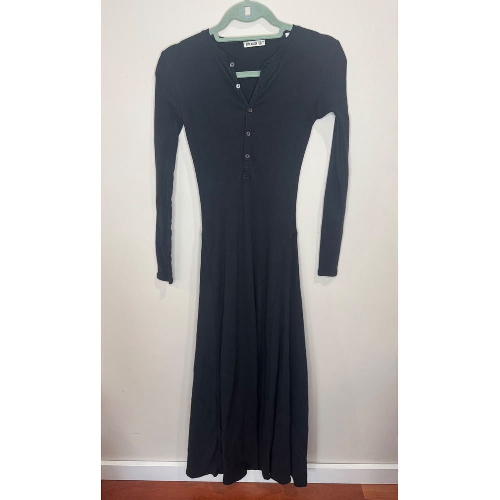 Buck Mason Surplus Rib Henley Dress Black Sz XS Maxi Long Sleeve